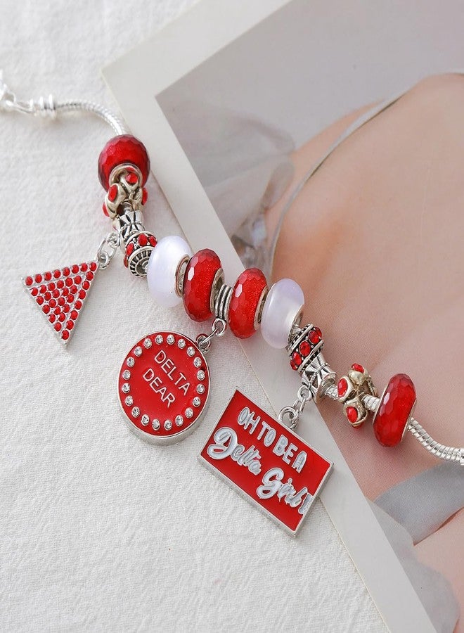 HUSURU Social Women Group Large Hole Beaded Red Triangles Delta DST Bracelet For Sorority Members Party Gifts Jewelry - Image 3